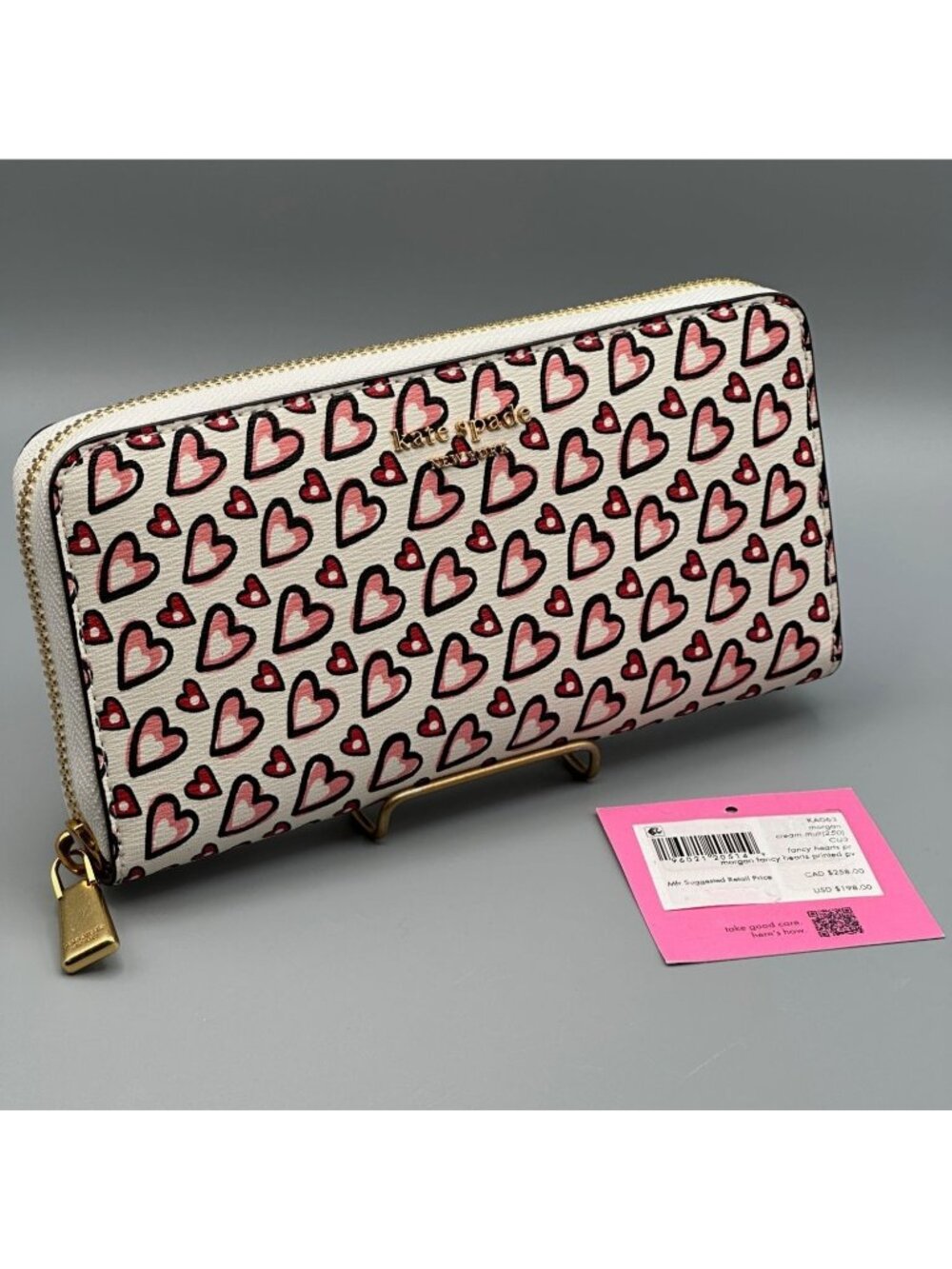 Kate Spade Morgan Fancy Hearts Zip-around Continental Wallet KA063 NEW